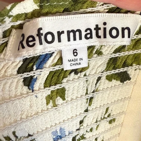 Reformation Juliette Floral Print Midi Georgette Dress White Blue Green Size 6 - Picture 12 of 14